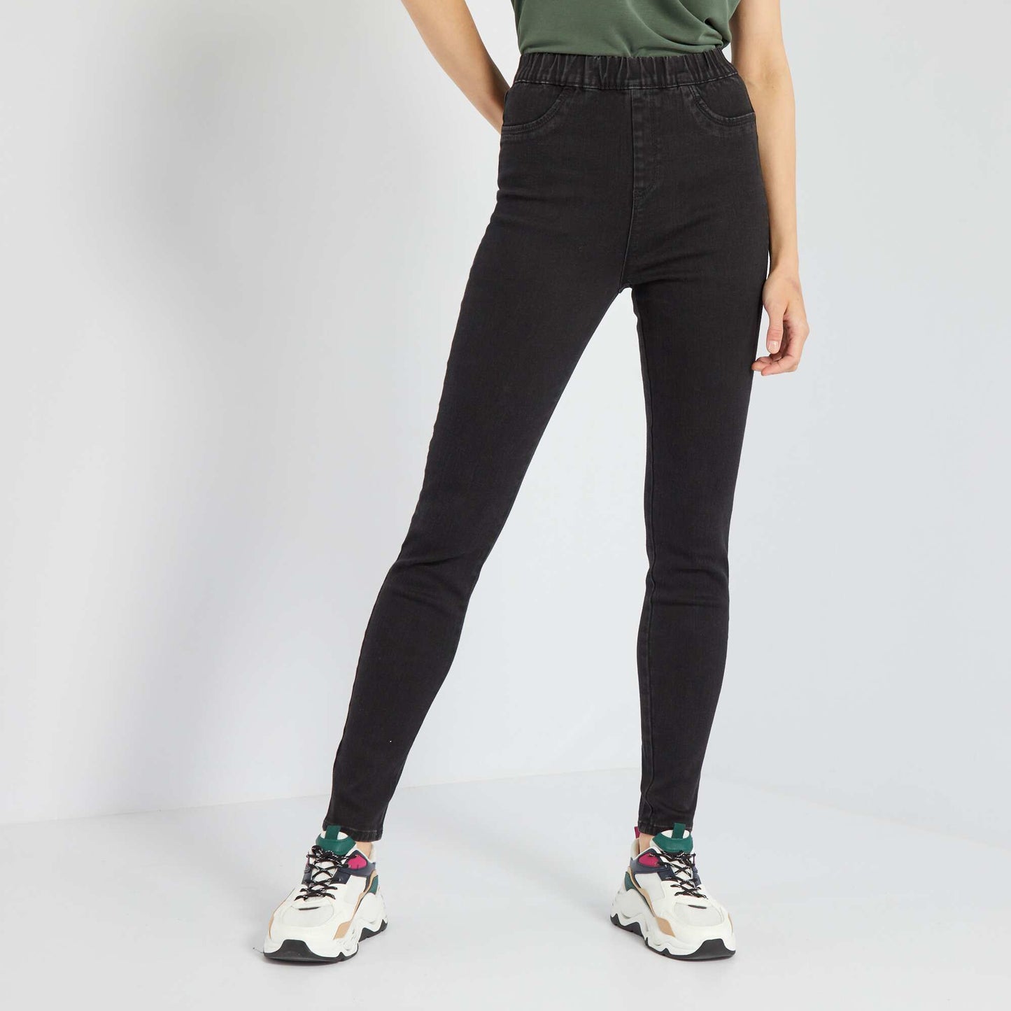 High-waist stretchy jeggings BLACK