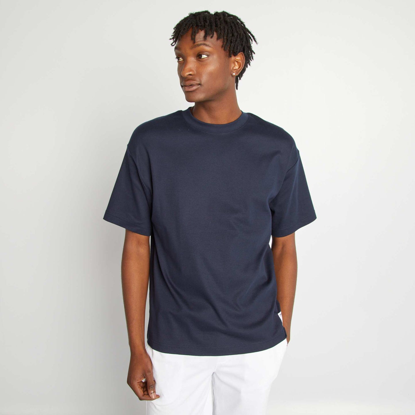 Round neck cotton T-shirt BLUE