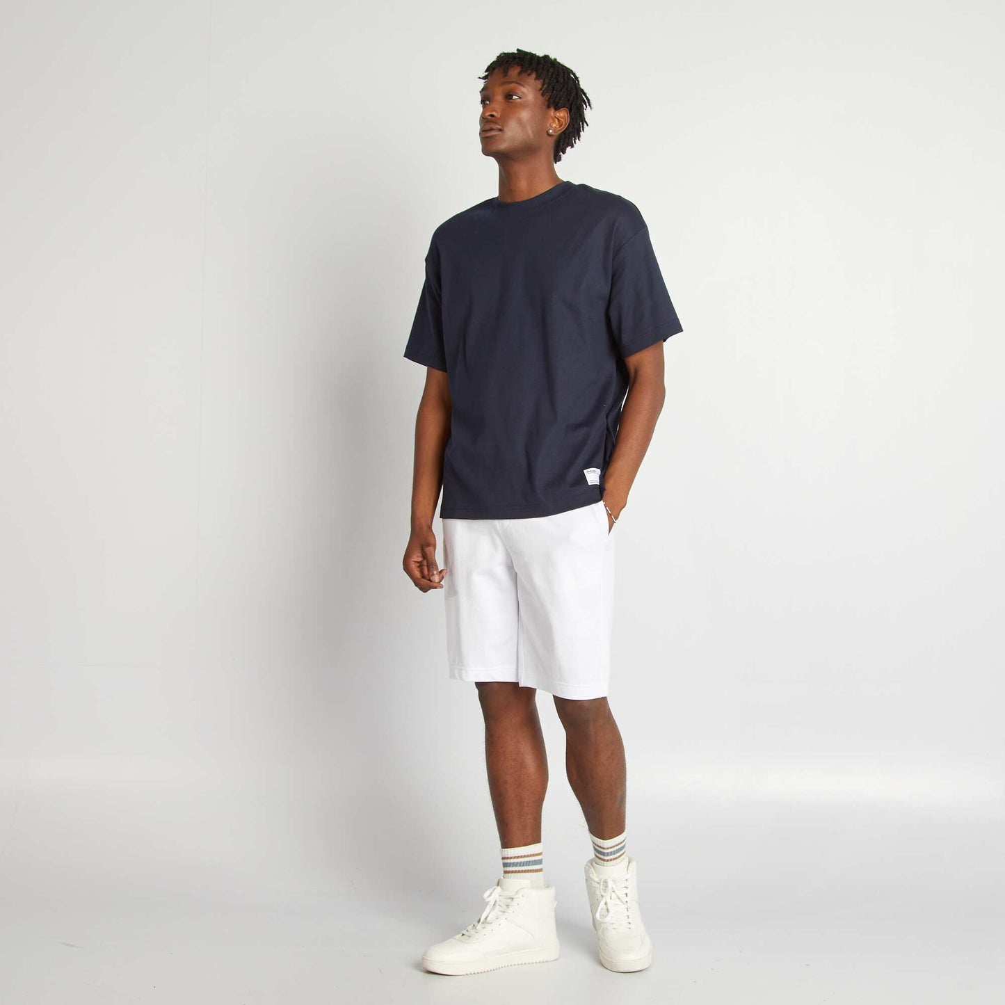 Round neck cotton T-shirt BLUE