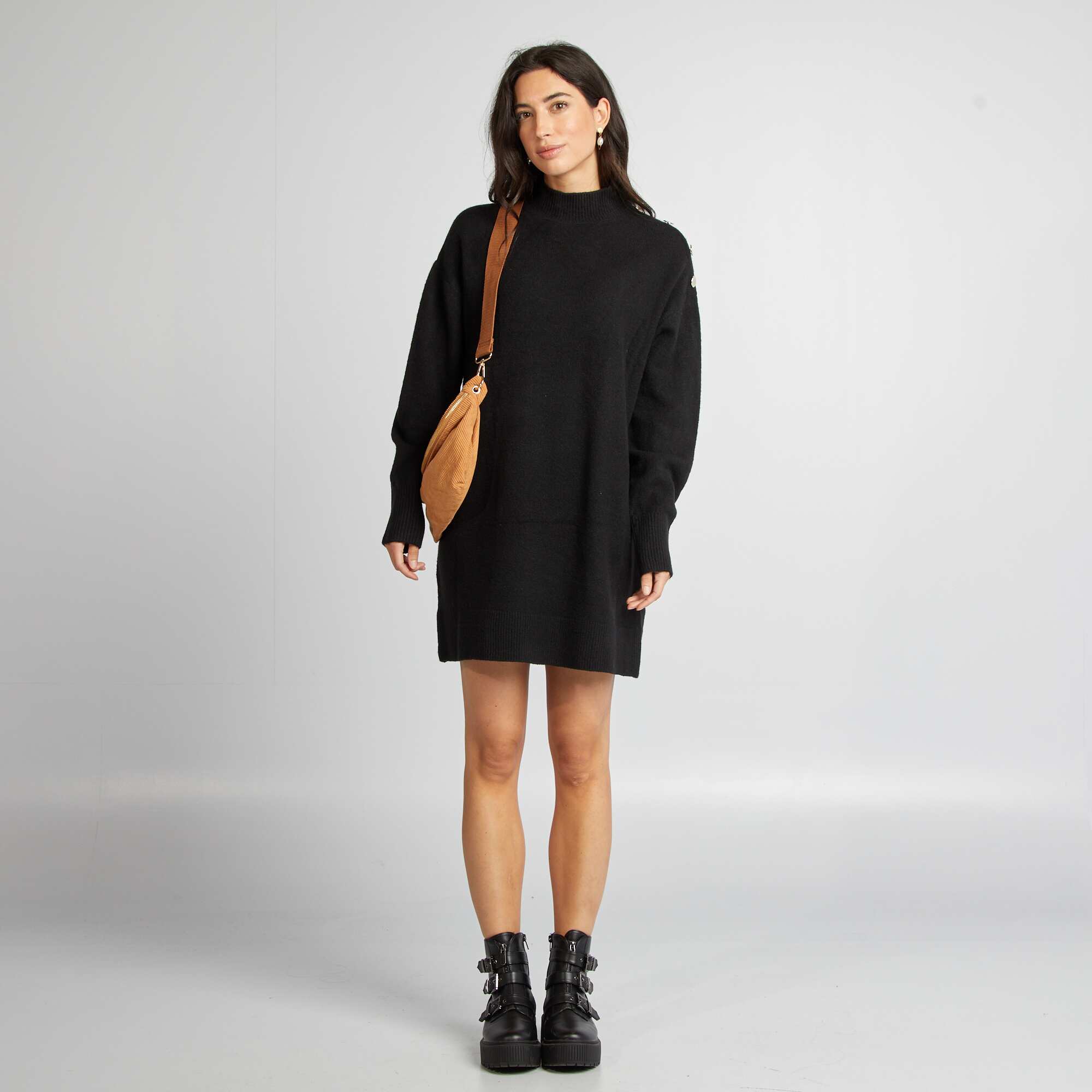 Knit sweater dress with high neck black – Kiabi Georgia
