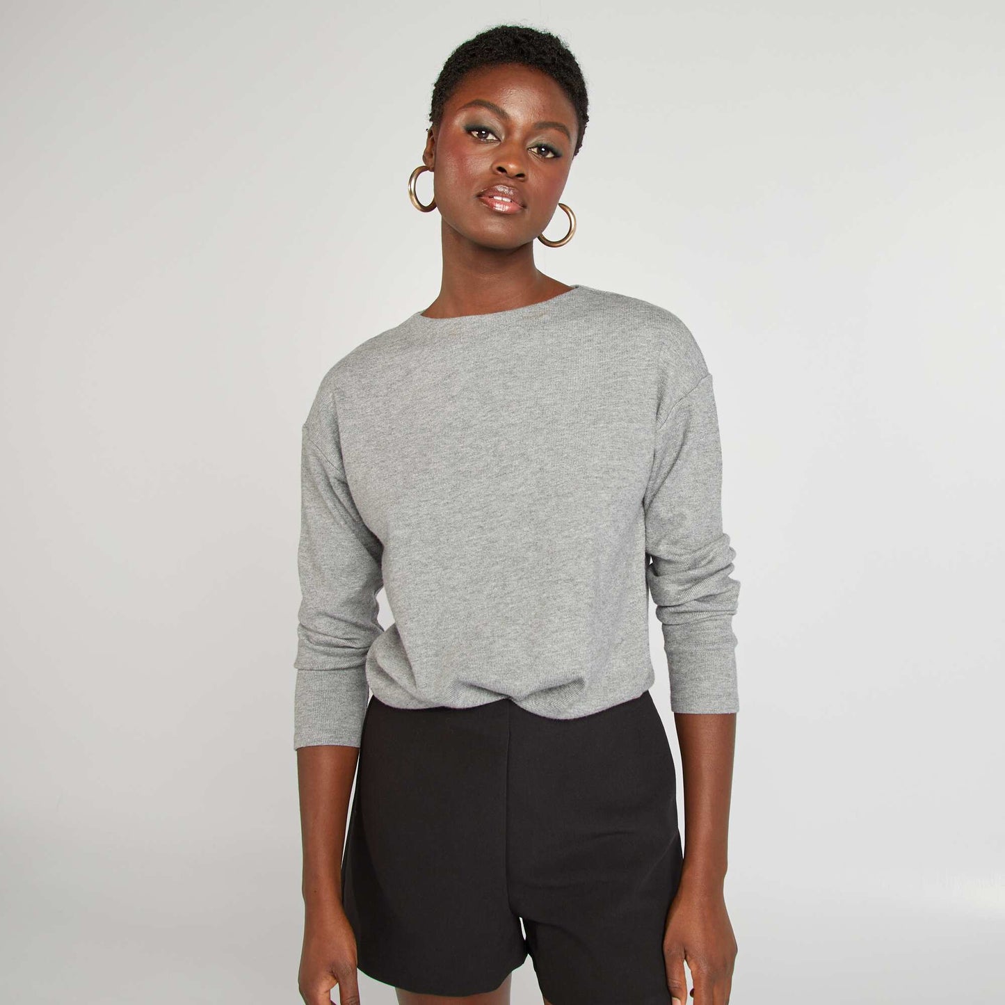 Plush knit long-sleeved T-shirt GREY