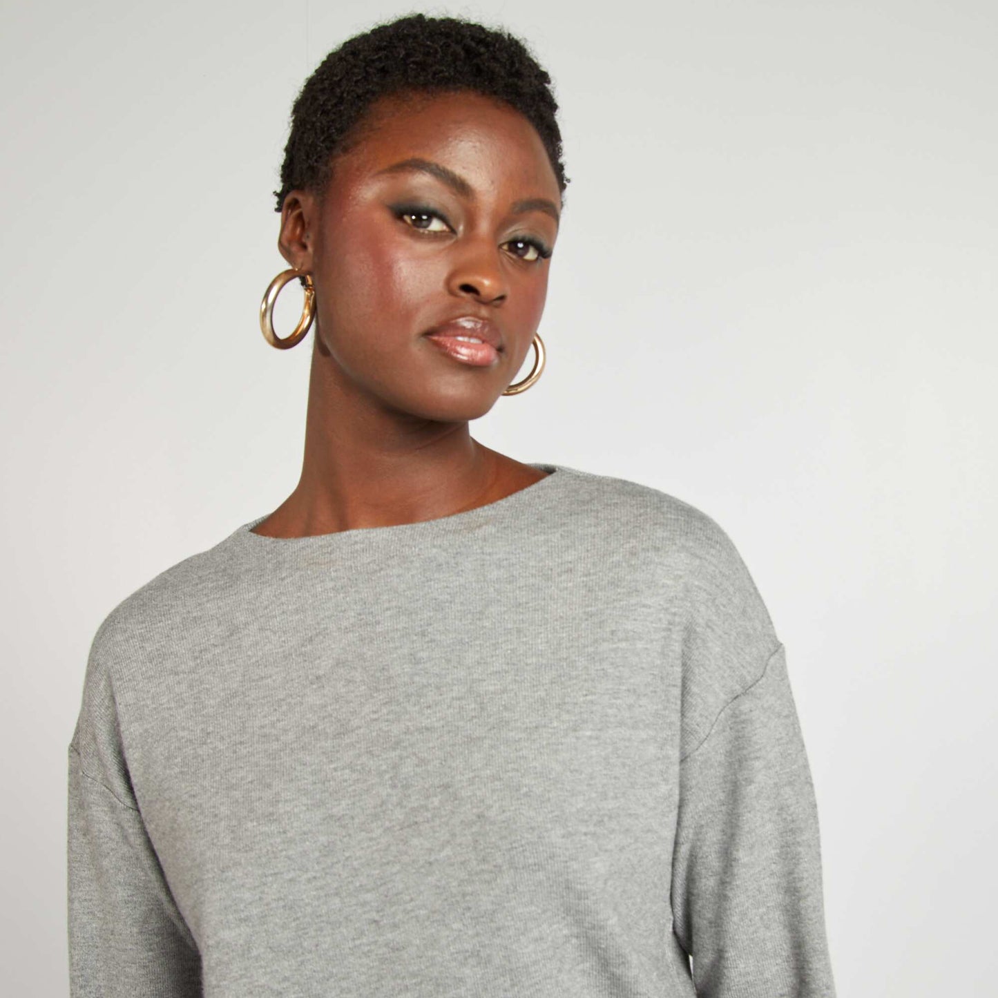Plush knit long-sleeved T-shirt GREY