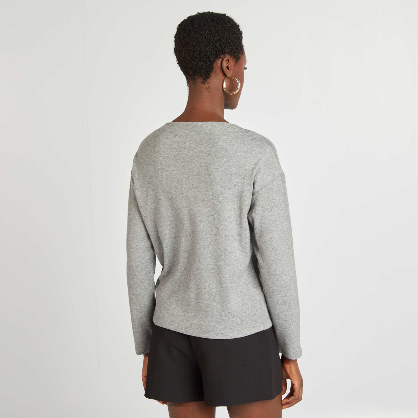 Plush knit long-sleeved T-shirt GREY