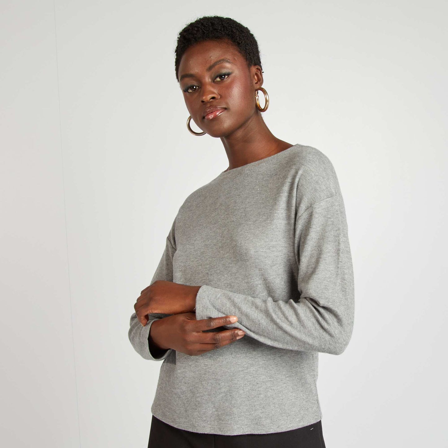Plush knit long-sleeved T-shirt GREY