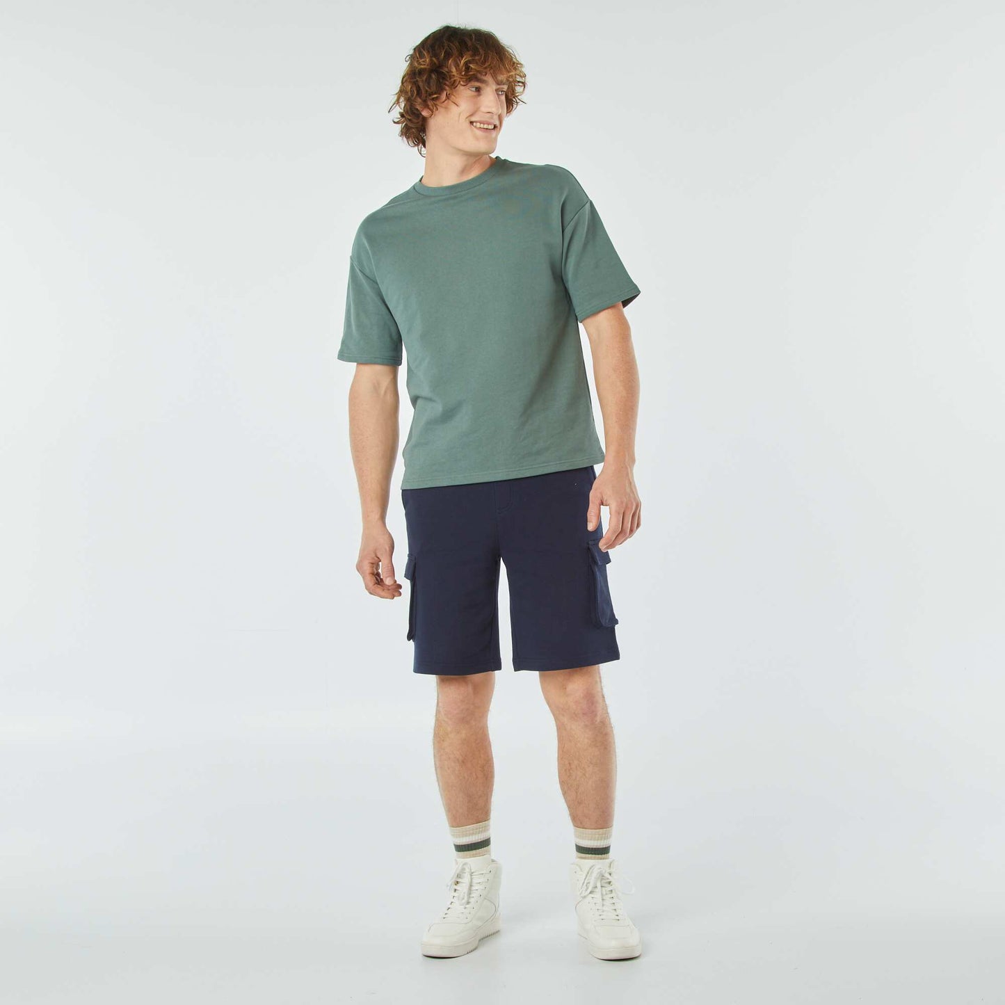 Multi-pocket sweatshirt fabric Bermuda shorts BLUE