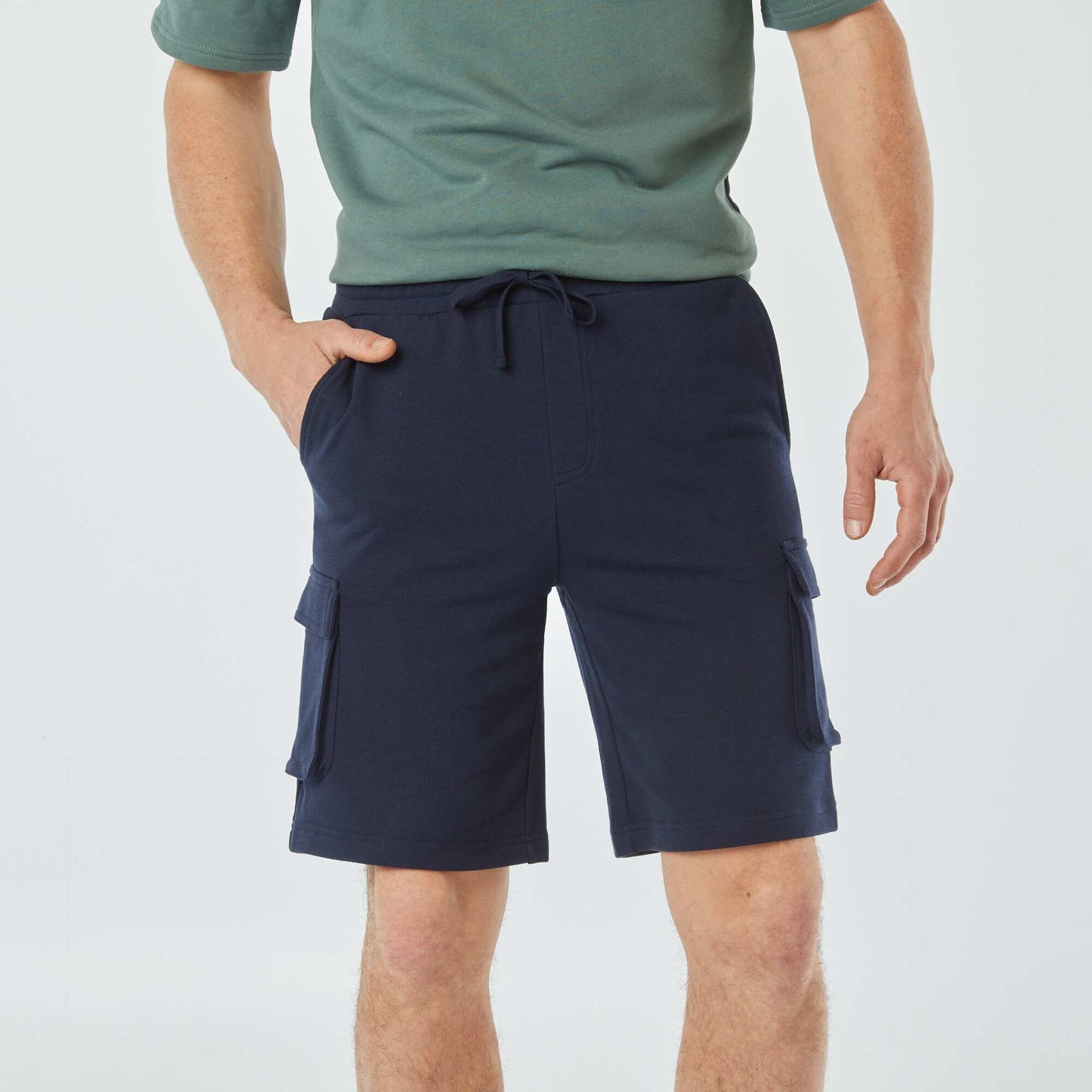 Multi-pocket sweatshirt fabric Bermuda shorts BLUE