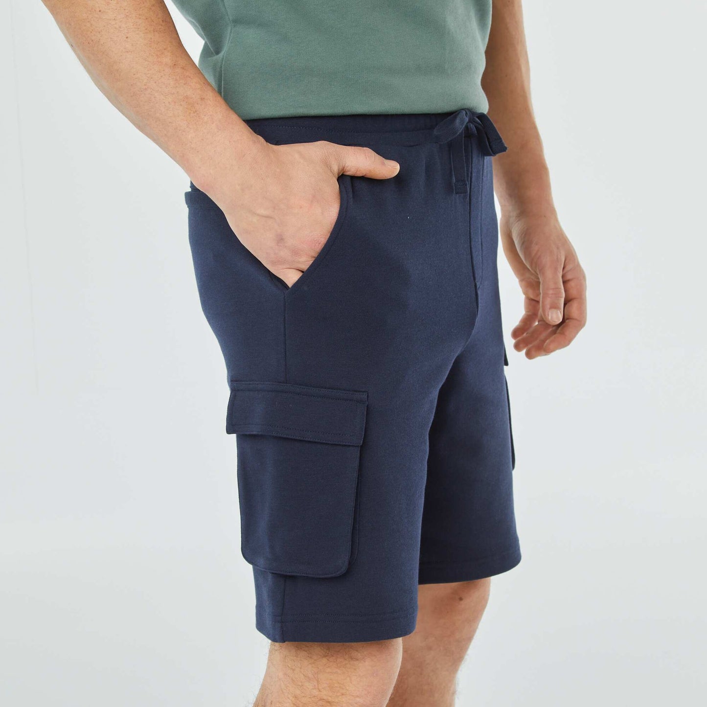 Multi-pocket sweatshirt fabric Bermuda shorts BLUE