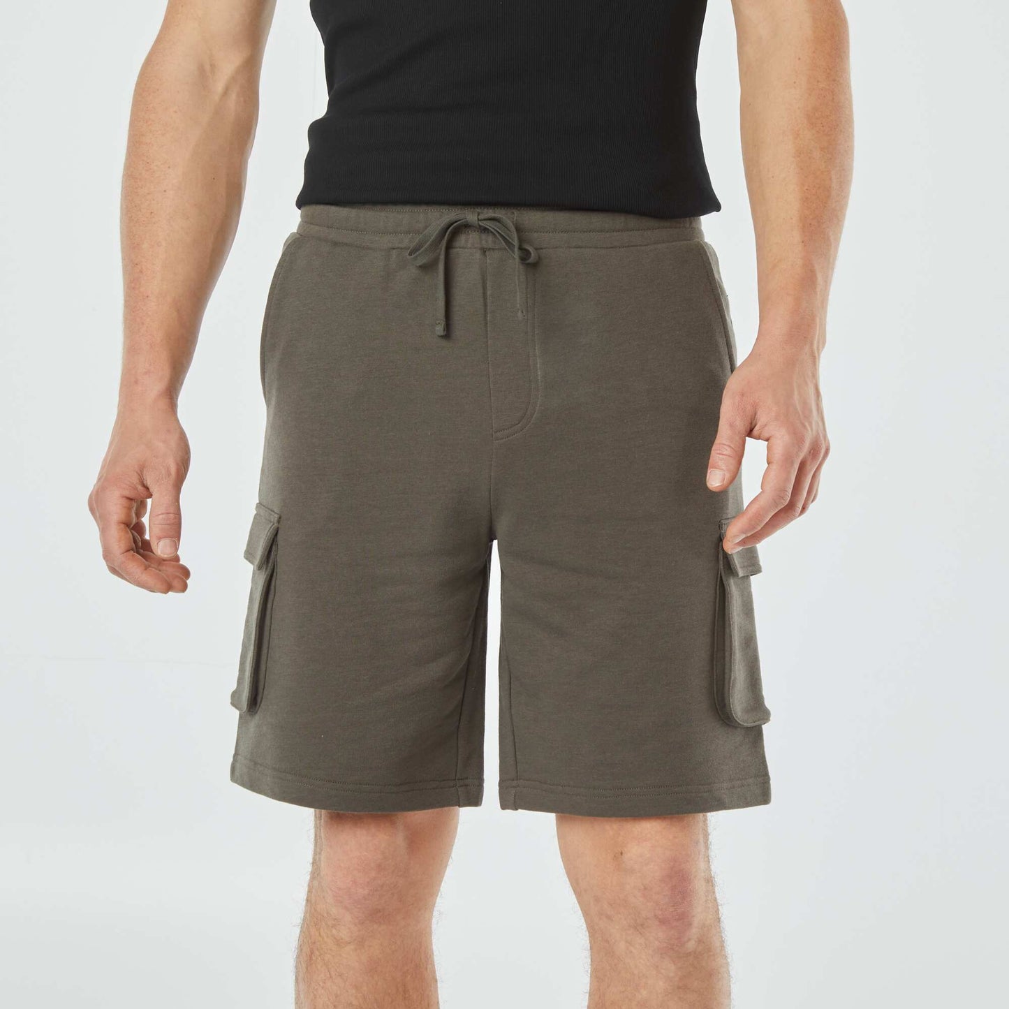 Multi-pocket sweatshirt fabric Bermuda shorts KHAKI