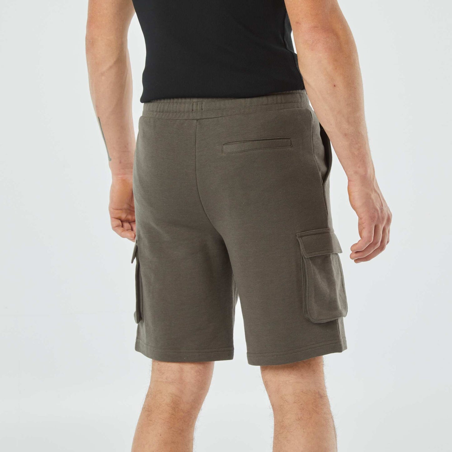 Multi-pocket sweatshirt fabric Bermuda shorts KHAKI