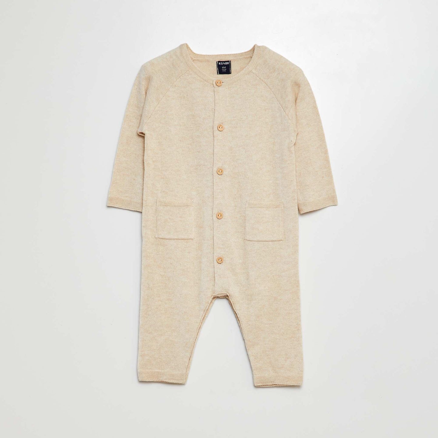 Long buttoned knitted romper BEIGE