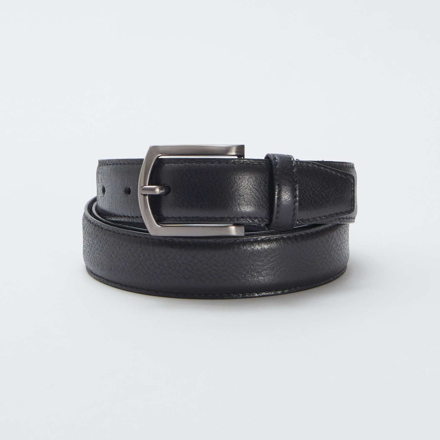 Basic leather belt with metal buckle BLACK