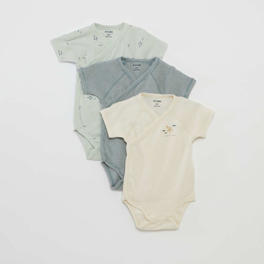 Pack of 3 bodysuits with crossover collar BLUE