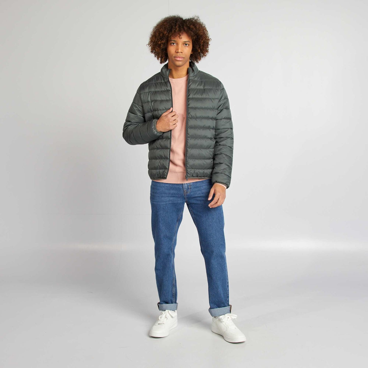 Round neck piqué knit sweater PINK