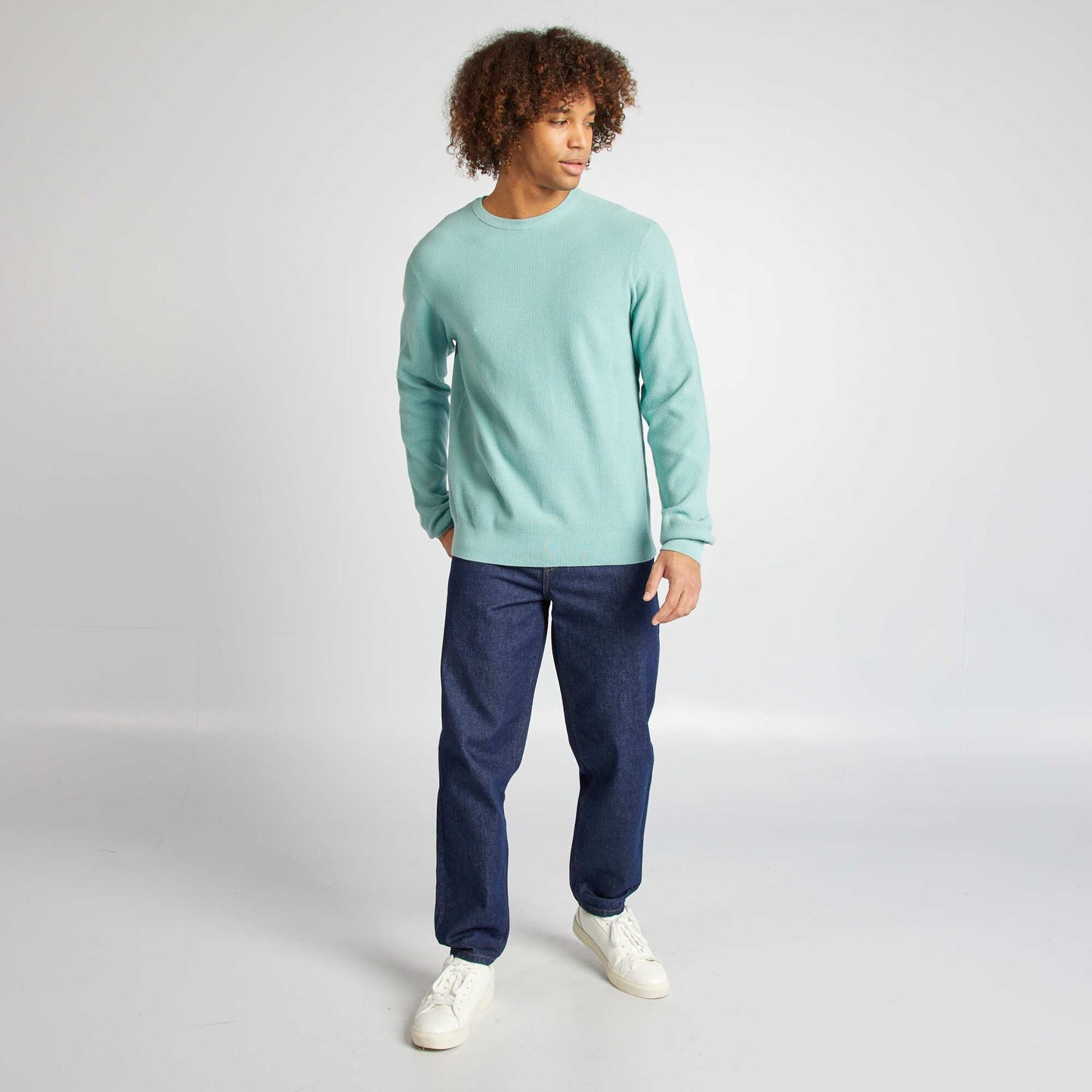 Round neck piqué knit sweater GREEN