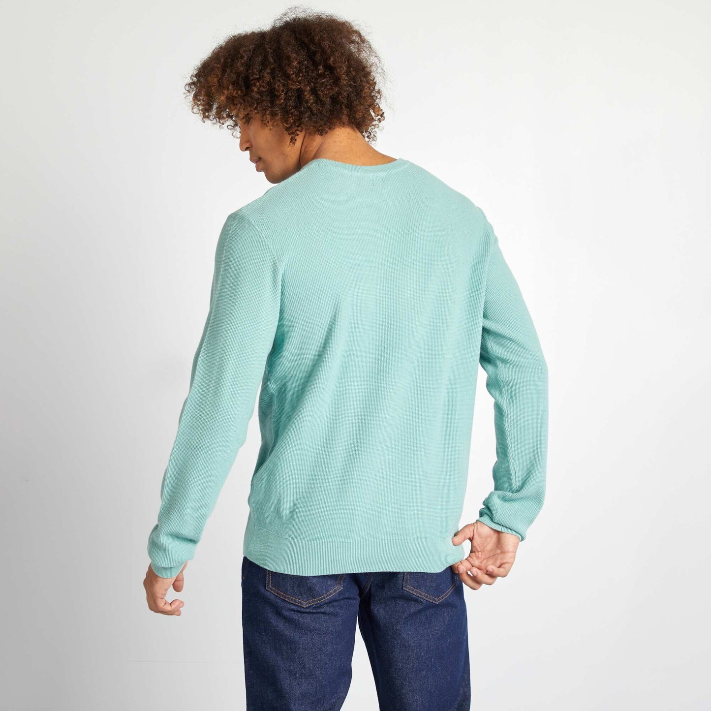 Round neck piqué knit sweater GREEN