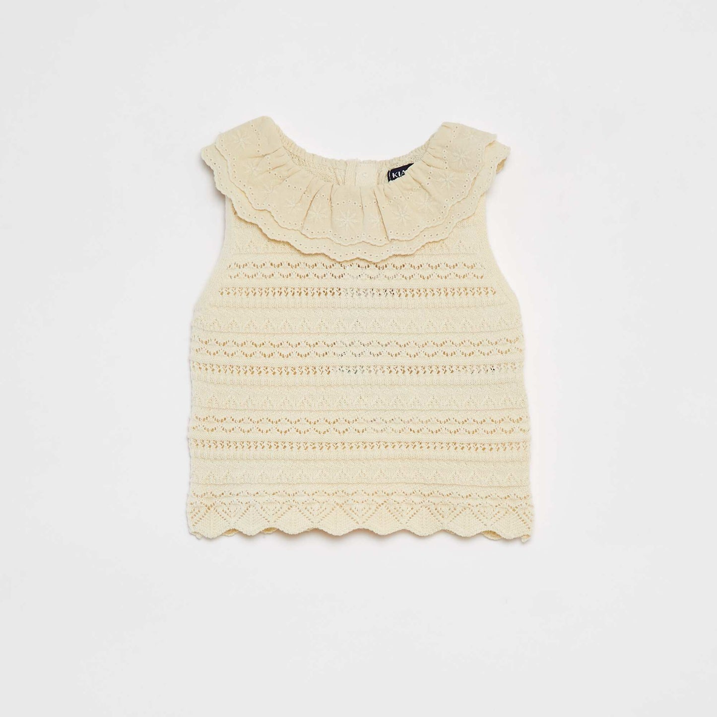 Sleeveless openwork knit jumper WHITE