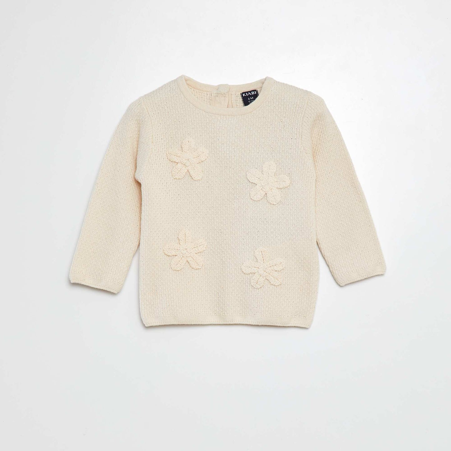 Knit sweater with floral embroidery WHITE