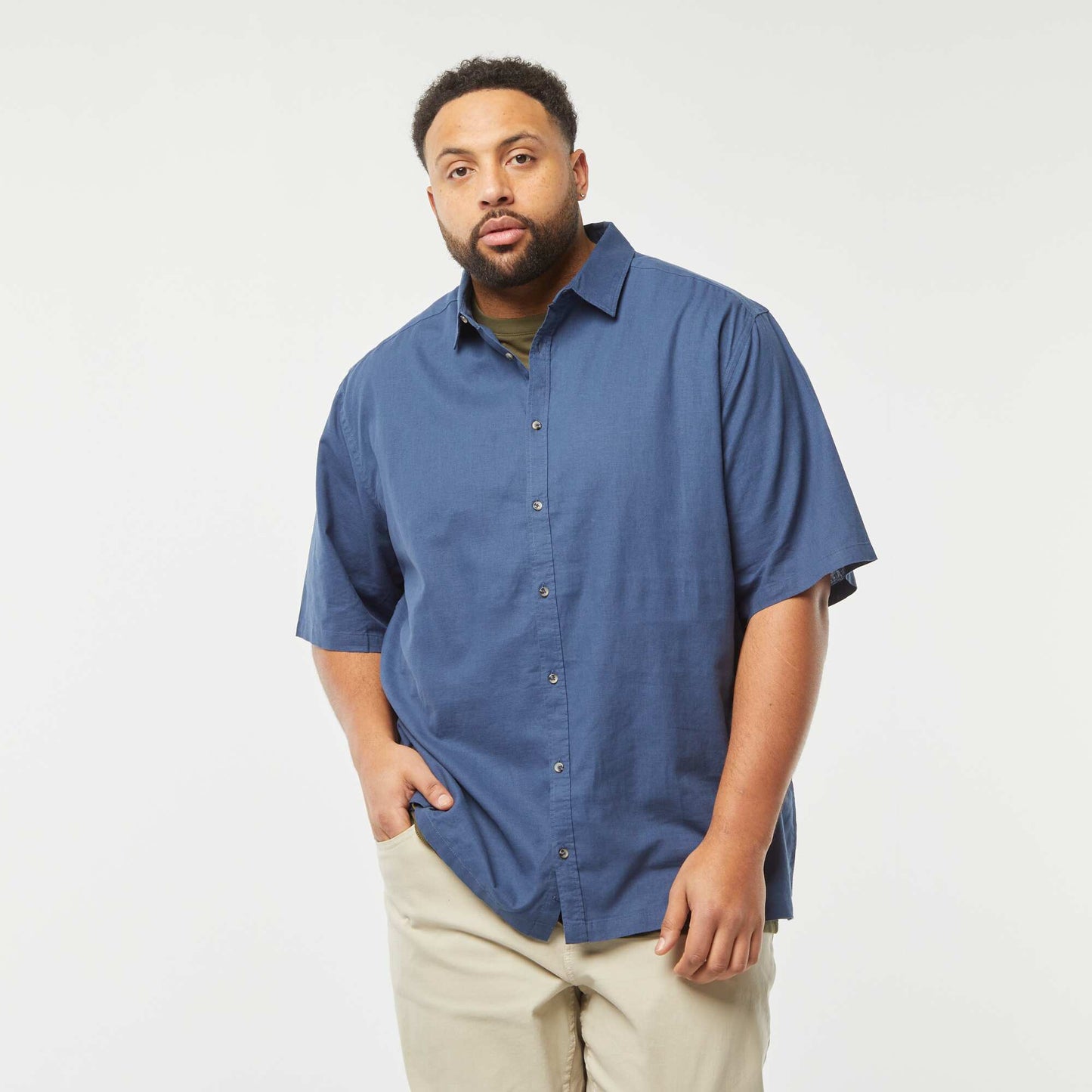 Short-sleeved linen-blend shirt BLUE