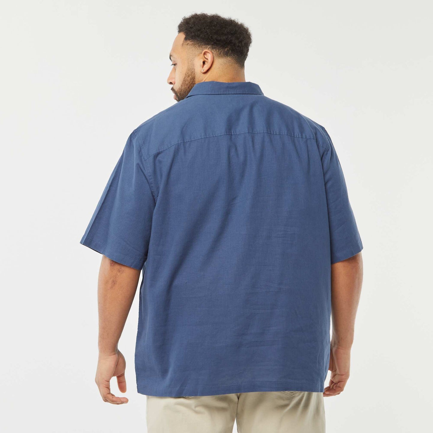 Short-sleeved linen-blend shirt BLUE