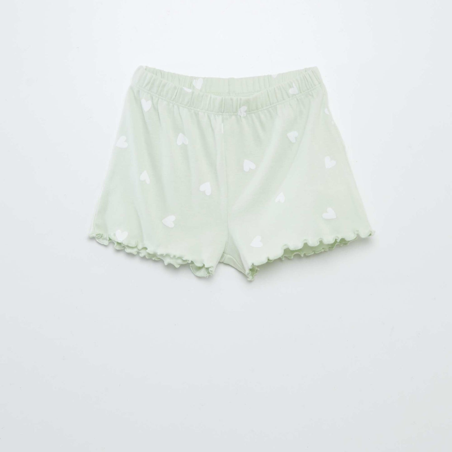 Printed T-shirt + shorts pyjama set with scalloped hems - 2-piece set GREEN