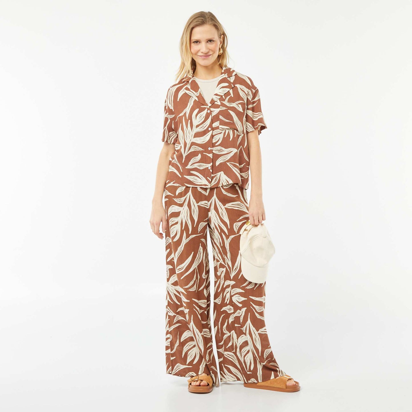 Crêpe wide-leg trousers BROWN