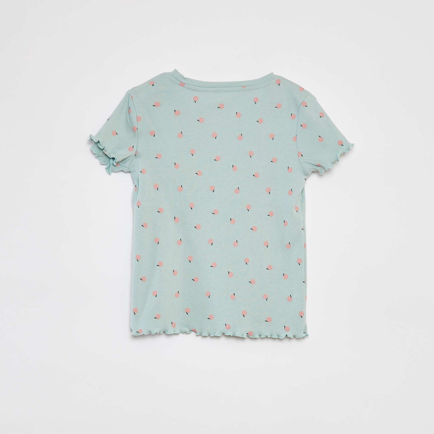 Patterned ribbed T-shirt with scalloped trim GREEN