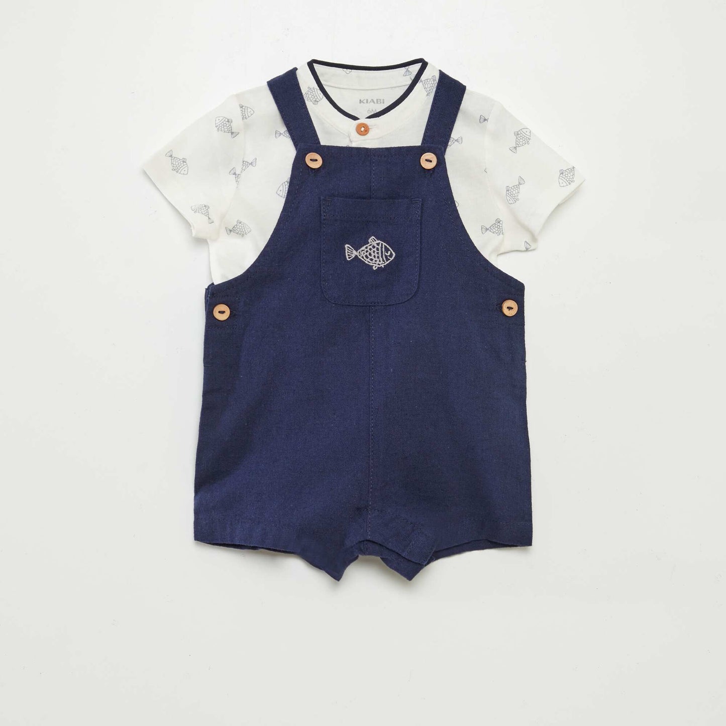 Dungarees + მაისურის ნაკრები - 2 ცალი კომპლექტი თეთრი