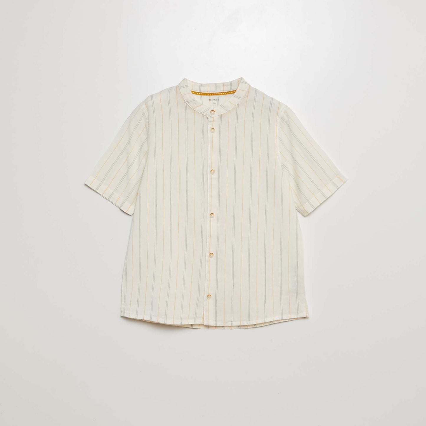 Shirt with mandarin collar and short sleeves BEIGE