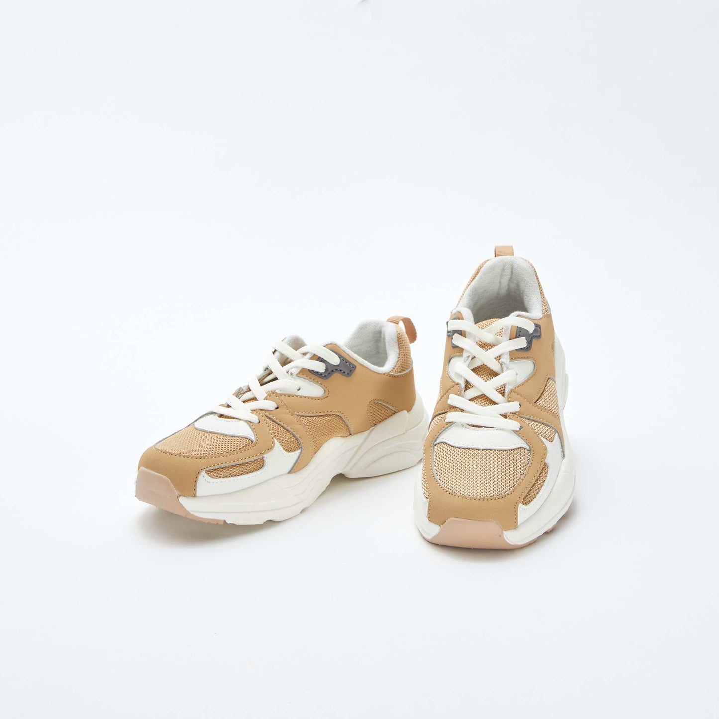 Mesh and faux leather trainers WHITE