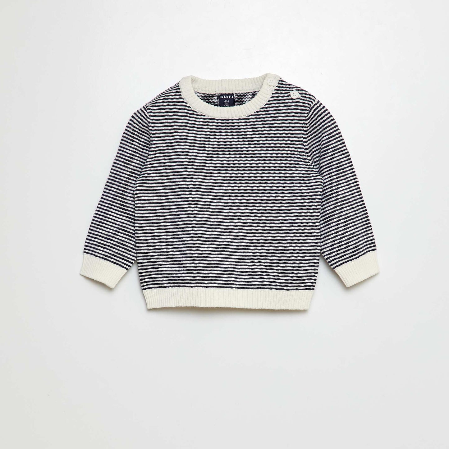 Round neck striped sweater WHITE
