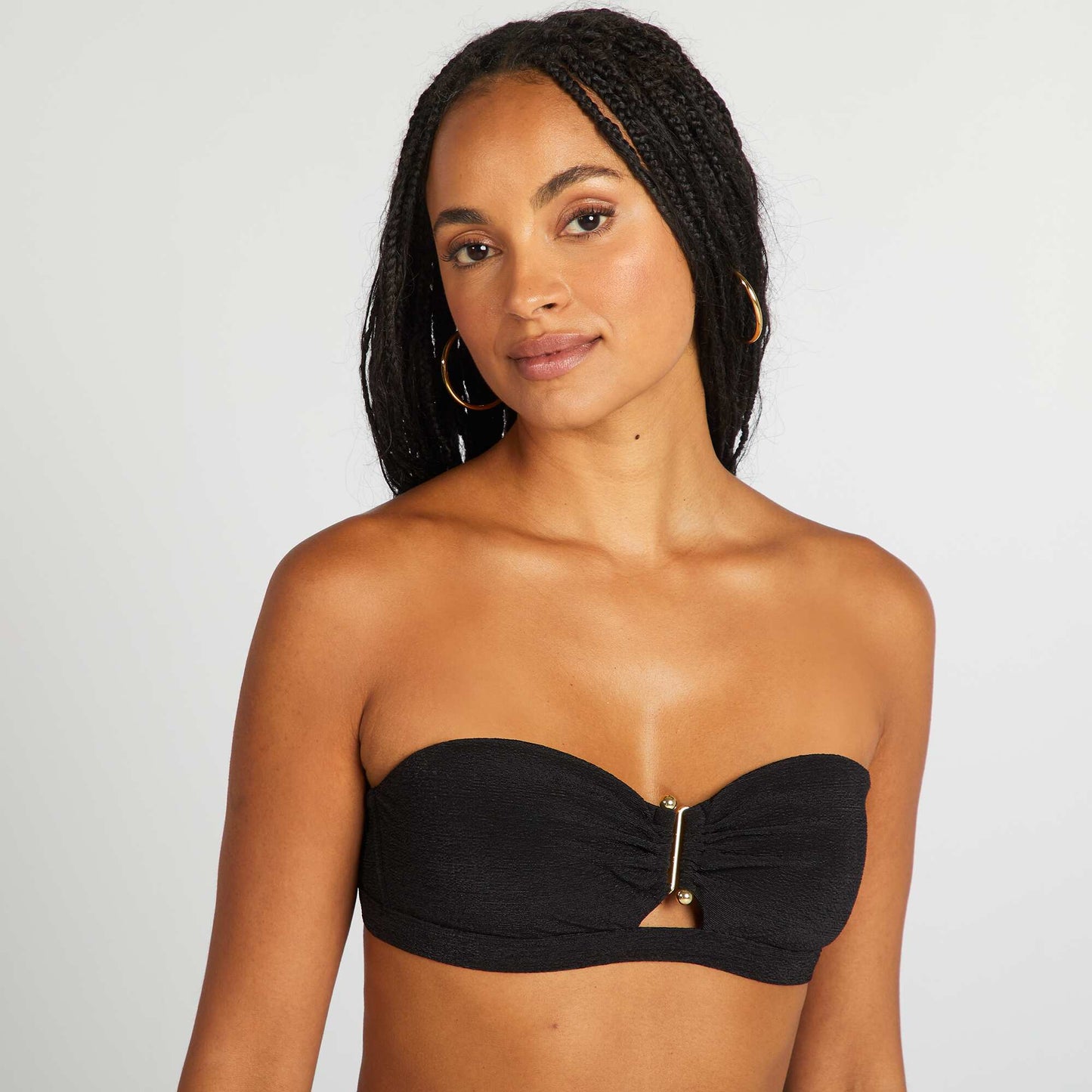 Bandeau bikini top with jewel between the cups BLACK