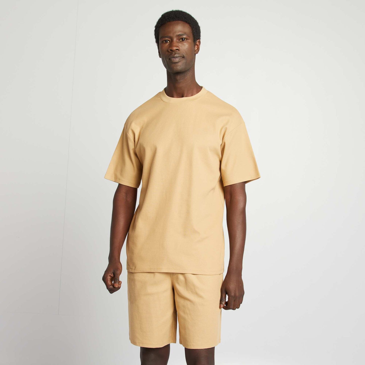 Short waffle knit pyjamas - 2-piece set BEIGE