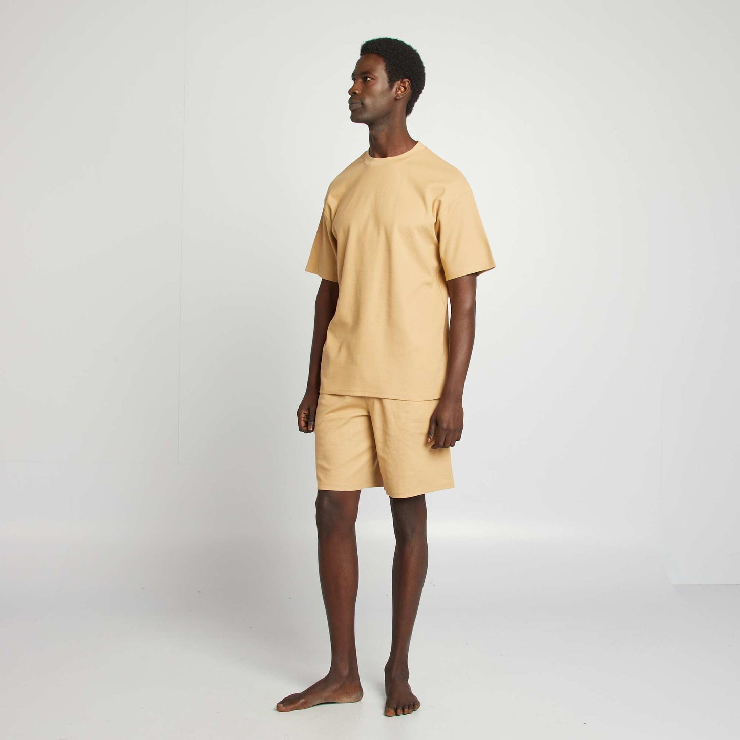 Short waffle knit pyjamas - 2-piece set BEIGE