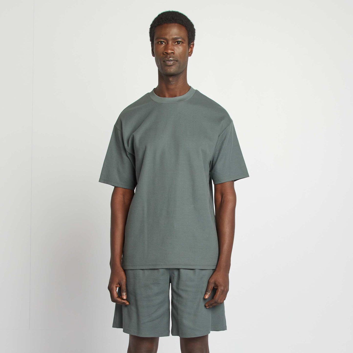 Short waffle knit pyjamas - 2-piece set GREEN