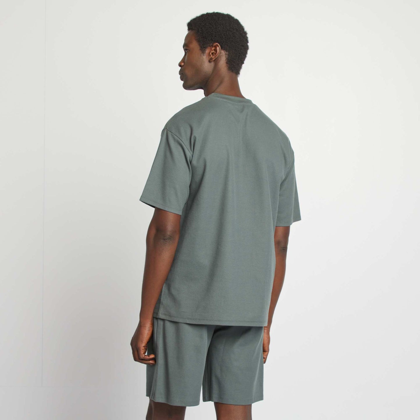 Short waffle knit pyjamas - 2-piece set GREEN