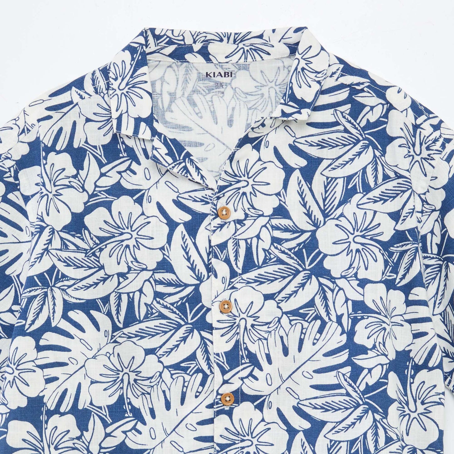 Short-sleeved printed shirt with pyjama collar BLUE