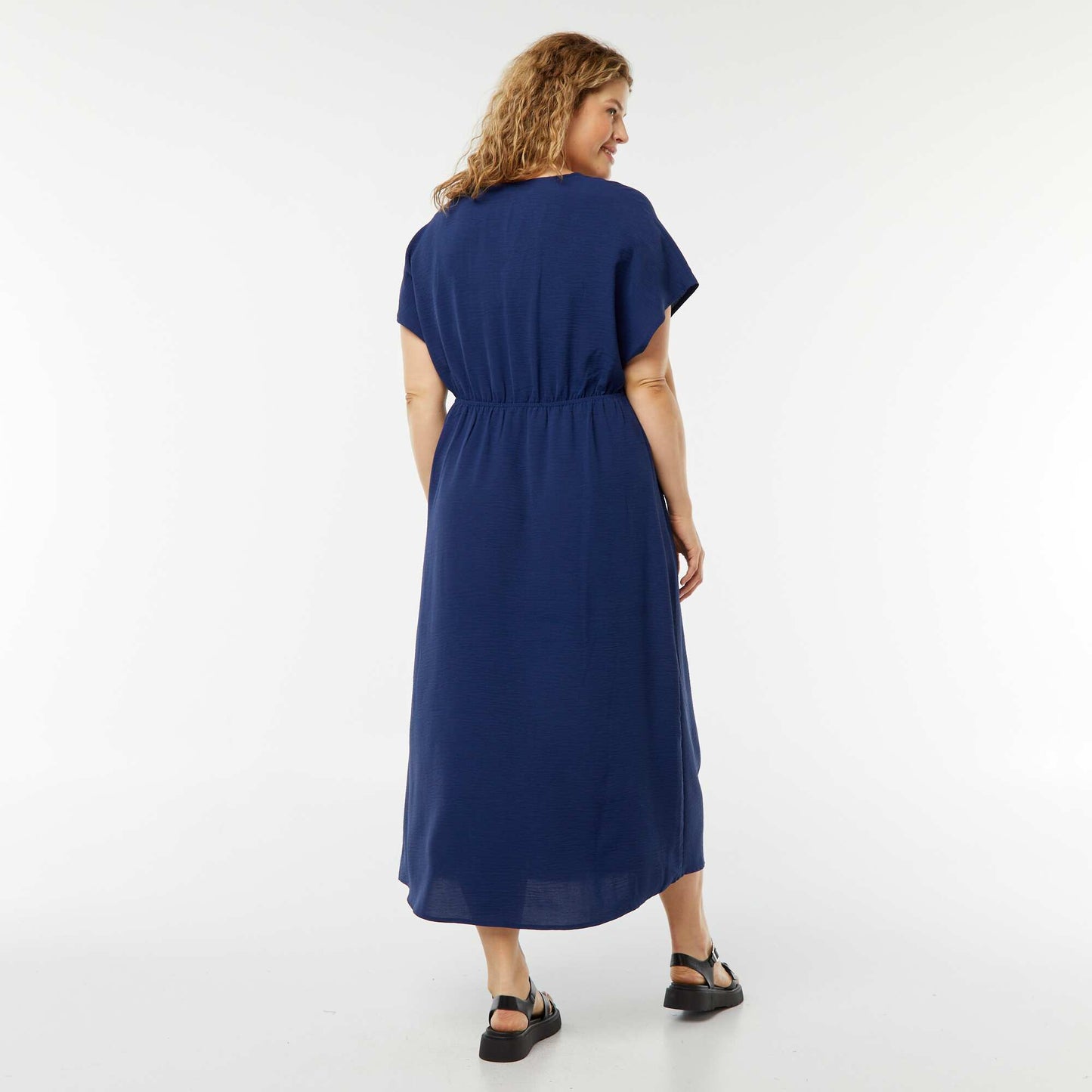 Stretch knit short-sleeved maxi dress BLUE