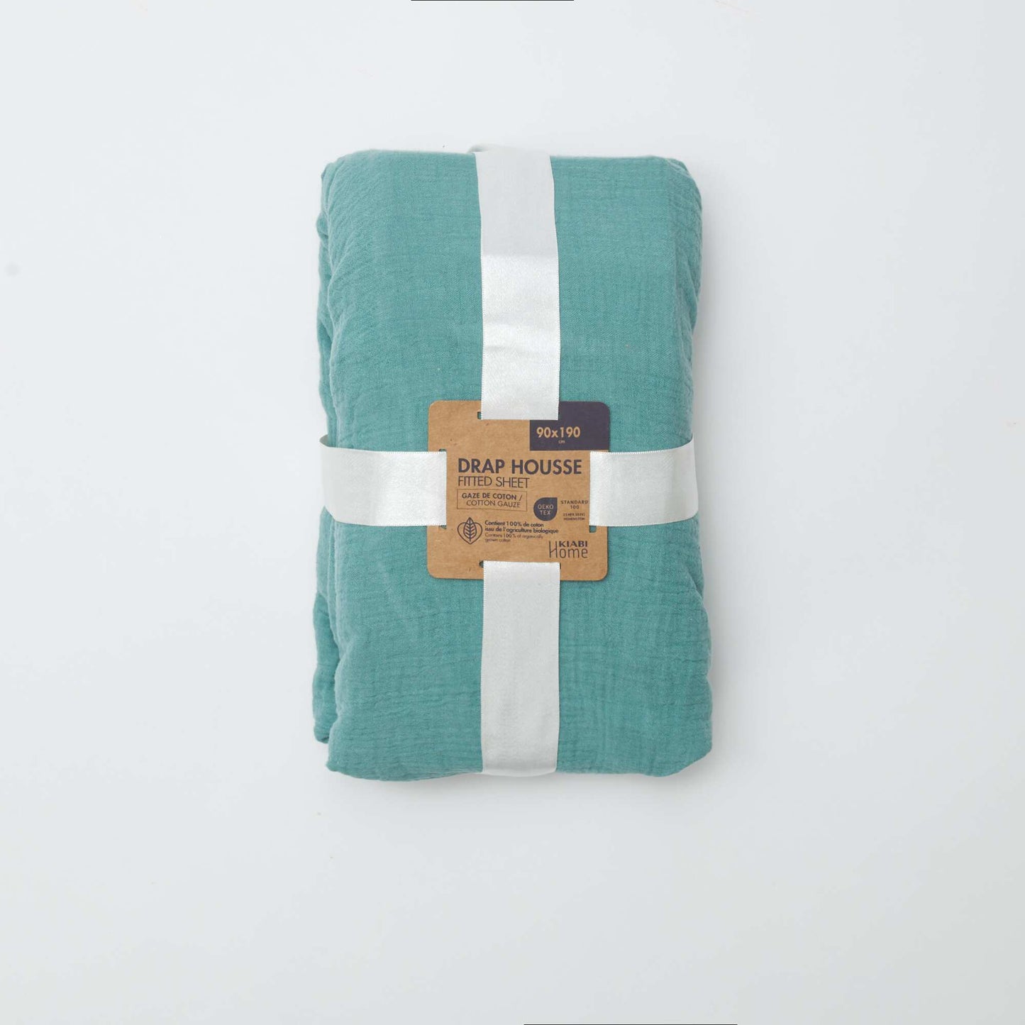 Cotton gauze fitted sheet for single bed (90 x 190 cm) - Kiabi Home GREEN