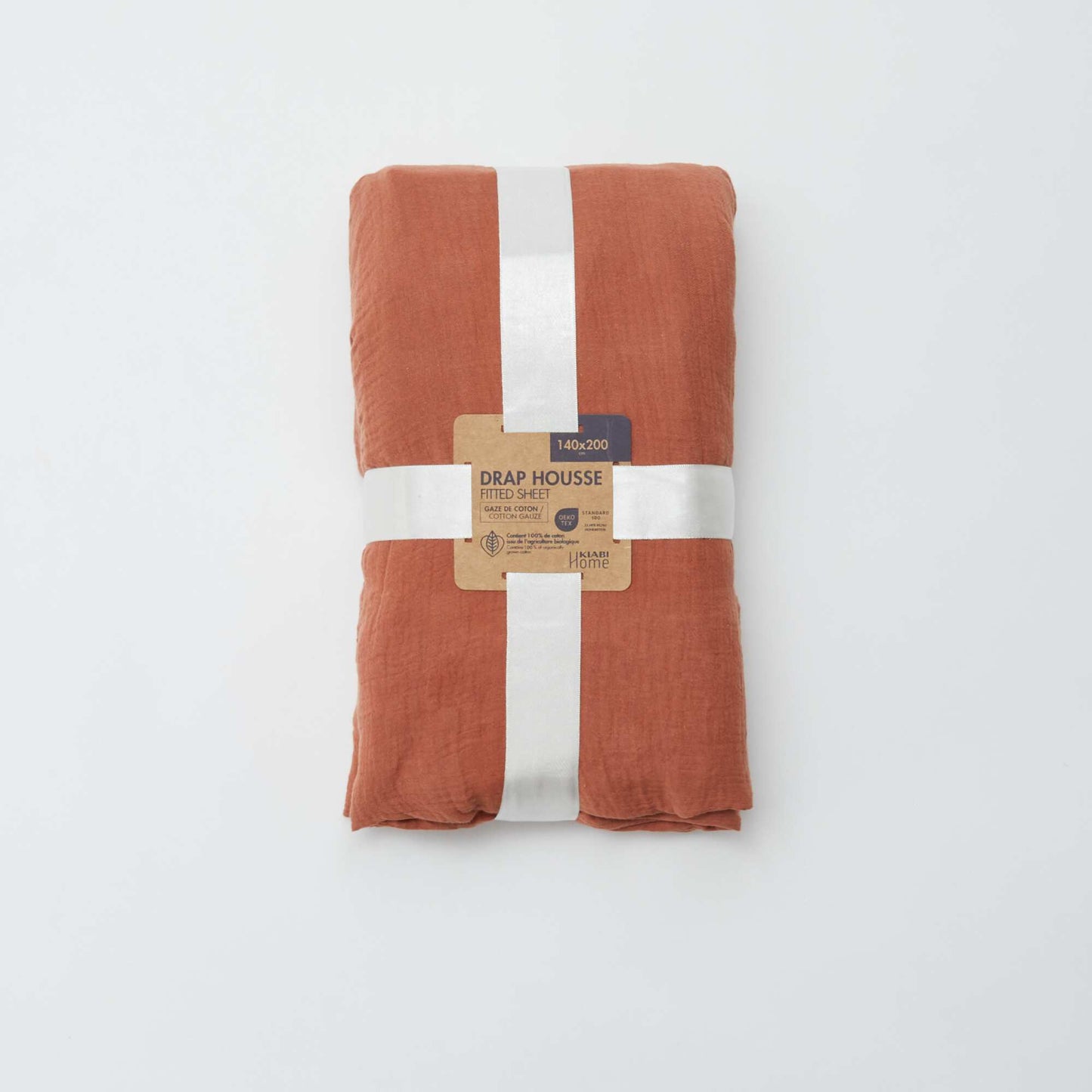 Cotton gauze fitted sheet for double bed (140 x 200 cm) - Kiabi Home BROWN
