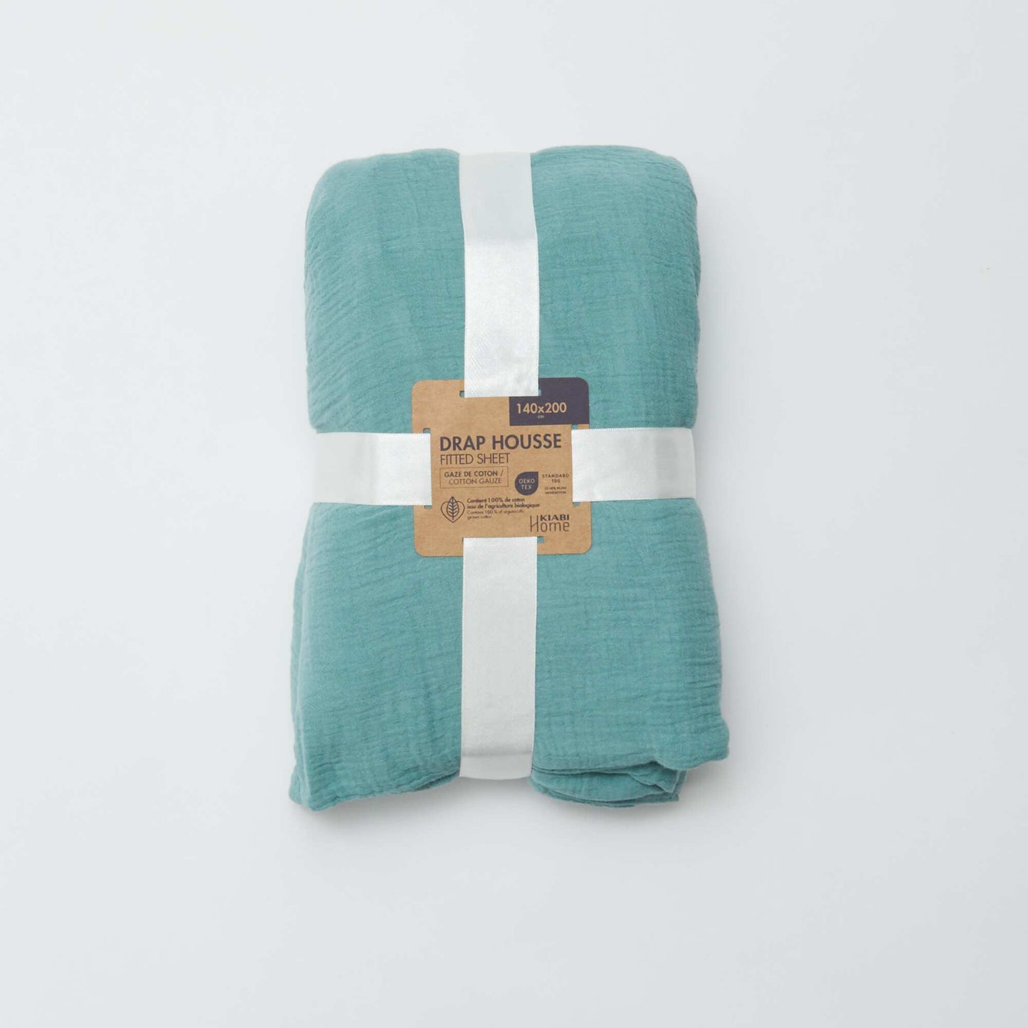 Cotton gauze fitted sheet for double bed (140 x 200 cm) - Kiabi Home GREEN