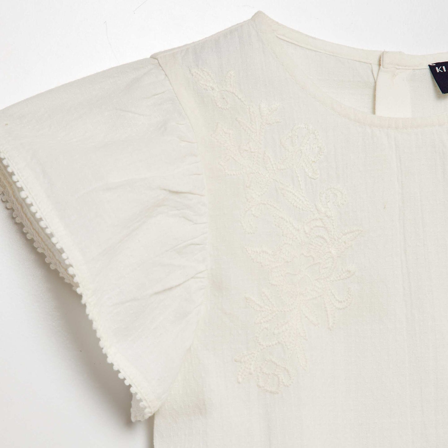 Short-sleeved embroidered blouse WHITE