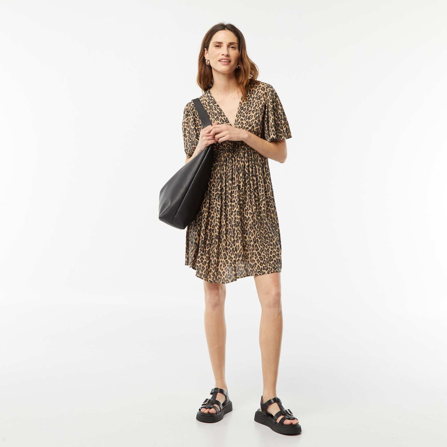 Short crepe knit dress BEIGE
