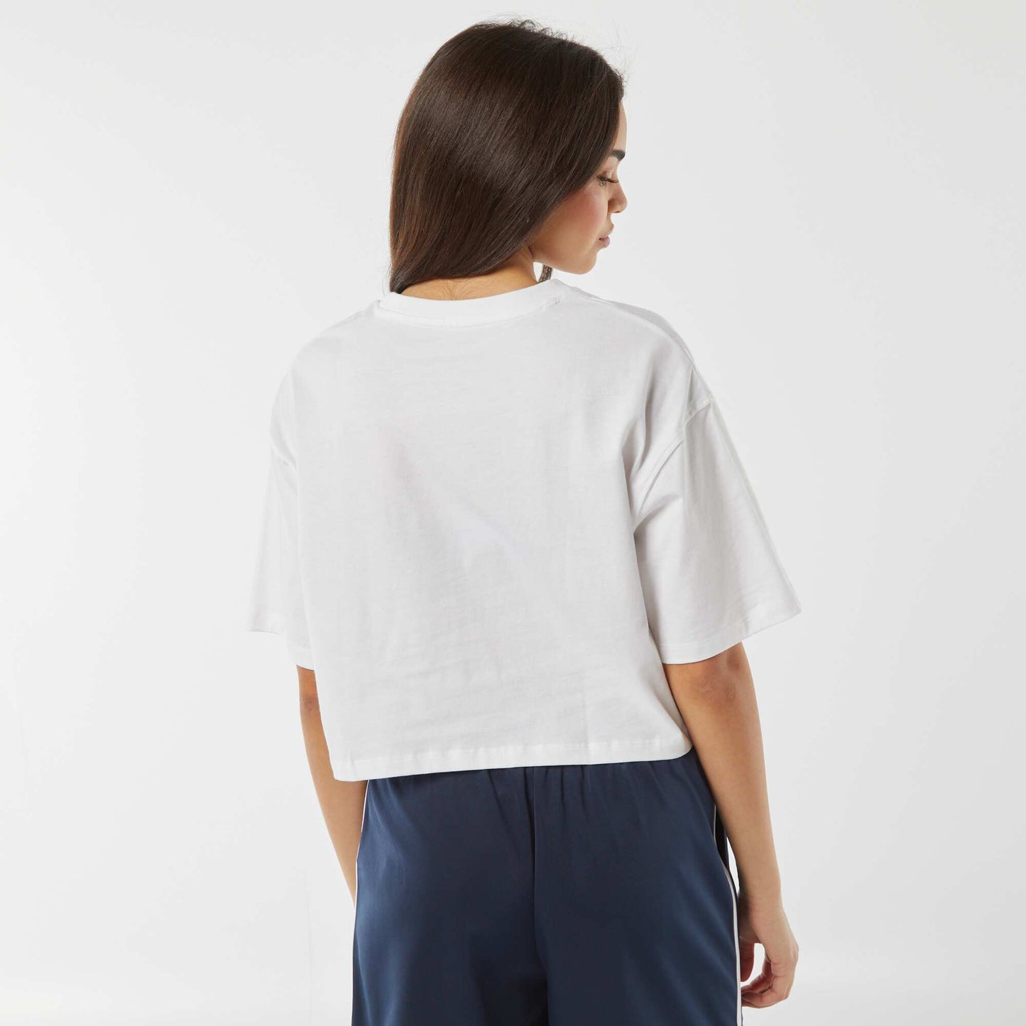 A plain cropped short-sleeved T-shirt WHITE