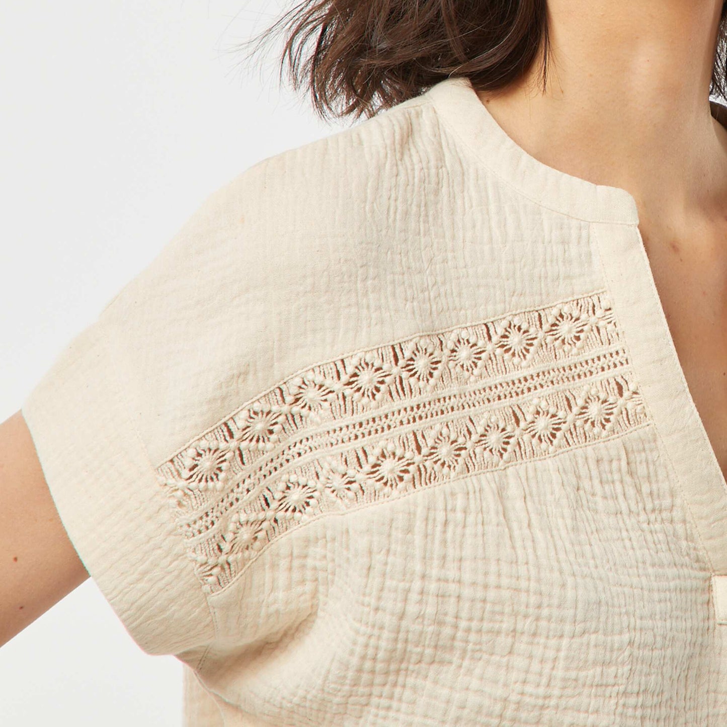 Embroidered cotton gauze blouse WHITE