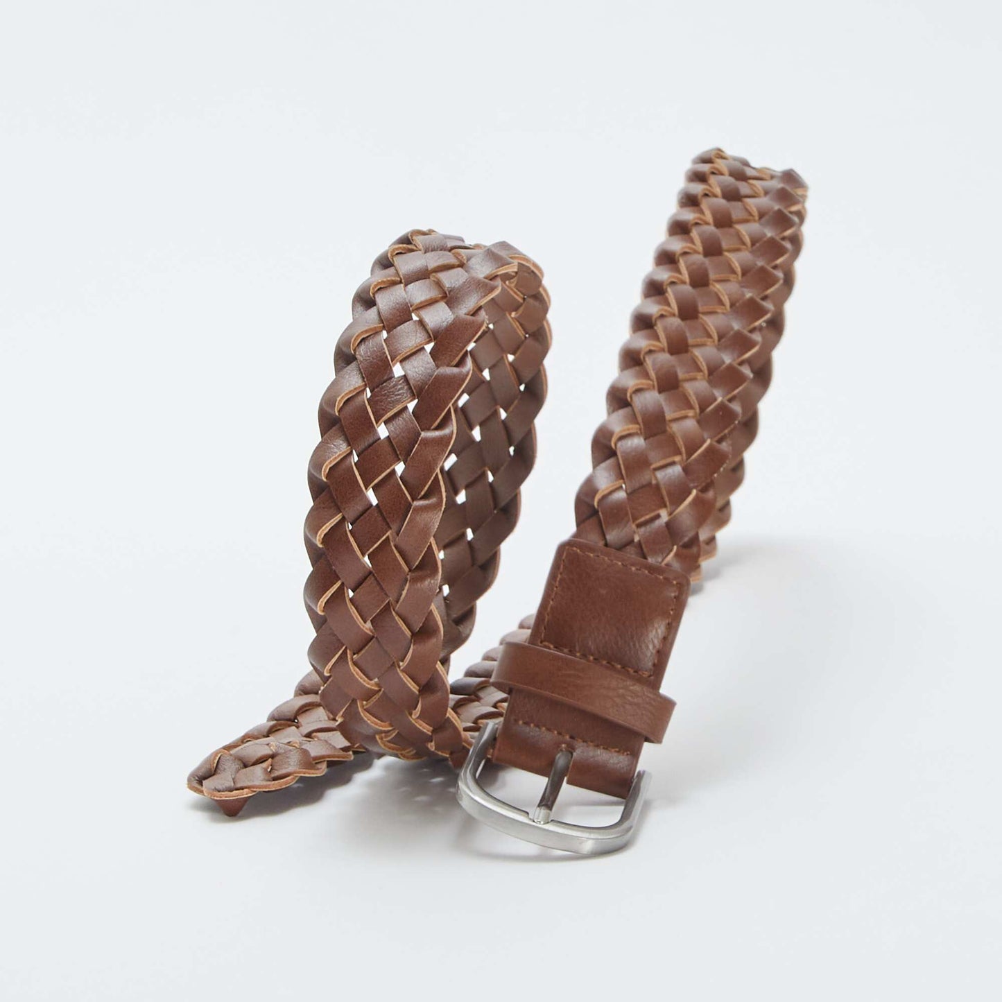 Braided faux leather belt BROWN