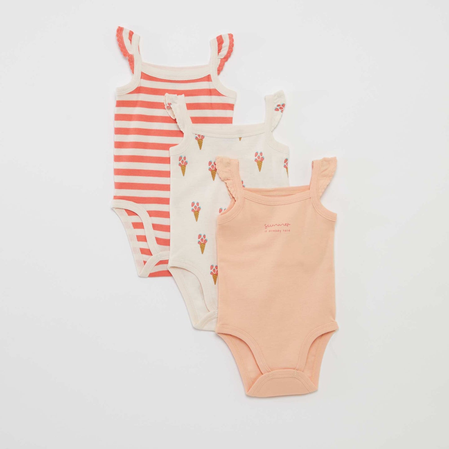 Set of 3 bodies with ruffled straps WHITE