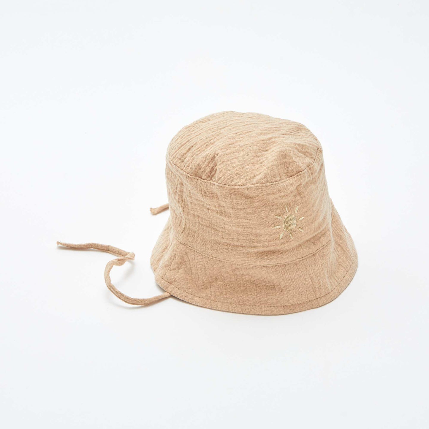 Cotton gauze bucket hat with embroidered sun BEIGE