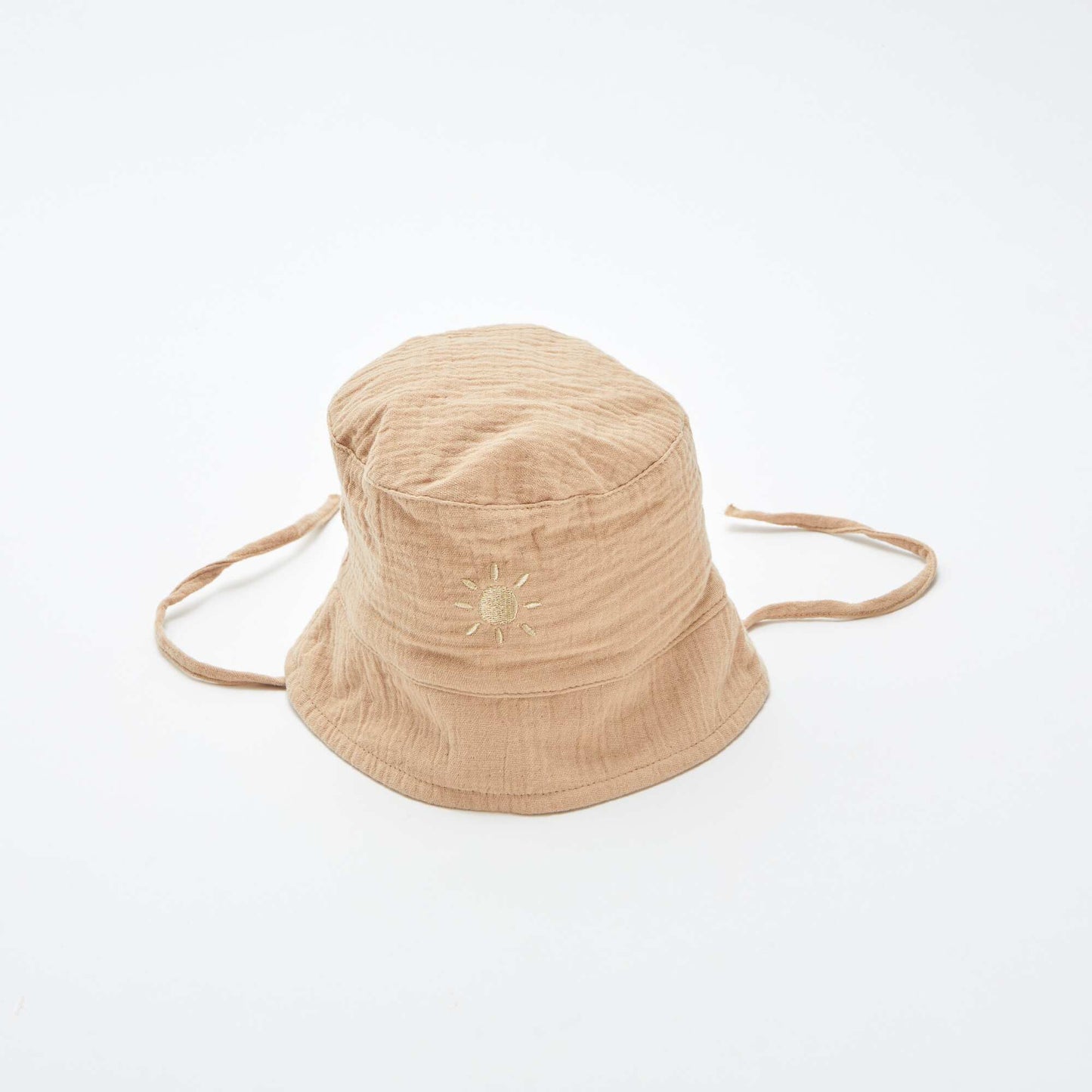Cotton gauze bucket hat with embroidered sun BEIGE