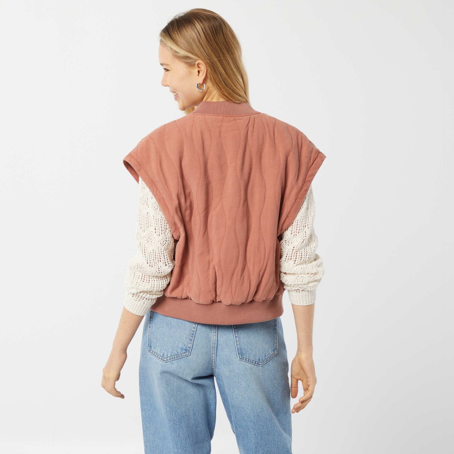 2-in-1 quilted jacket with detachable sleeves PINK