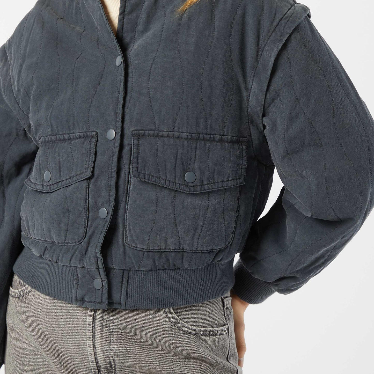 2-in-1 quilted jacket with detachable sleeves BLACK